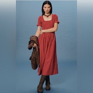 Damson Madder Raphaela Shirred Midi Dress Anthropologie In: Berry